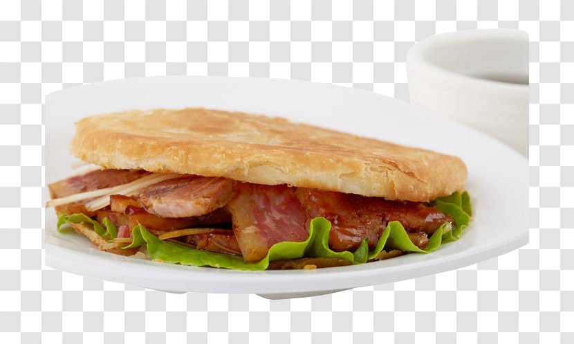Hamburger Breakfast Sandwich Rou Jia Mo Fast Food Bacon - Salmon Burger - Pork Transparent PNG