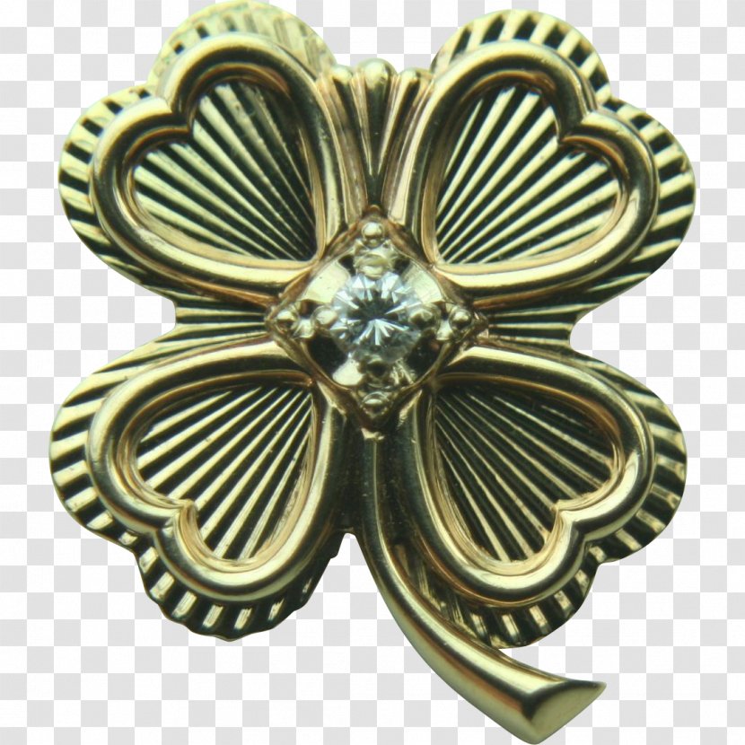 Shamrock Gold Four-leaf Clover Brooch Pin - Brass - Four Leaf Transparent PNG