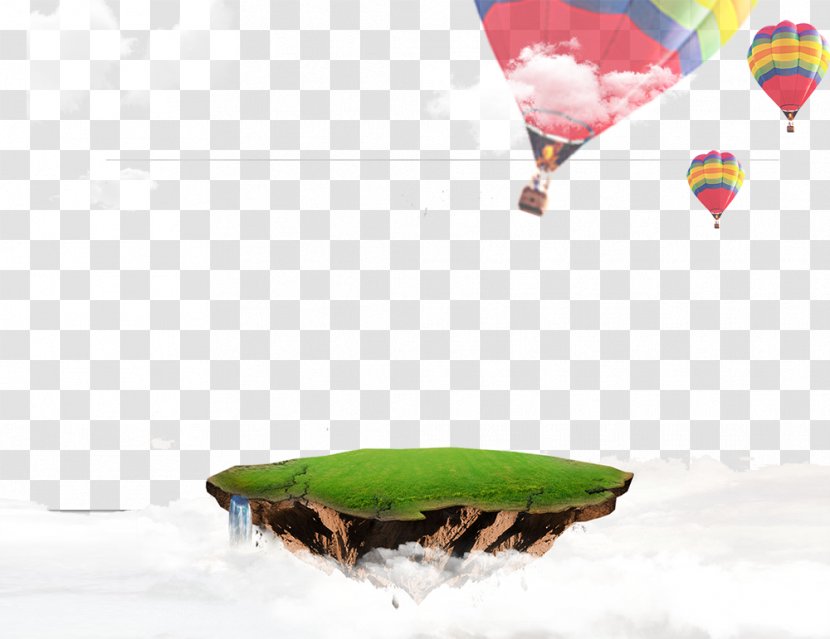 Floating Island Hot Air Balloon Wallpaper Transparent PNG