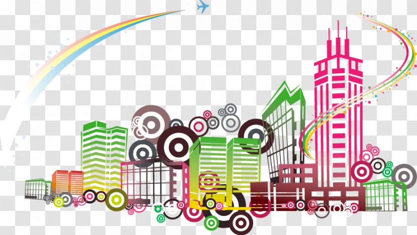 Graphic Design Cartoon Building - Colorful City Flat Transparent PNG