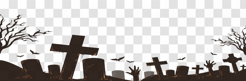 Halloween Cemetery - Black And White Transparent PNG