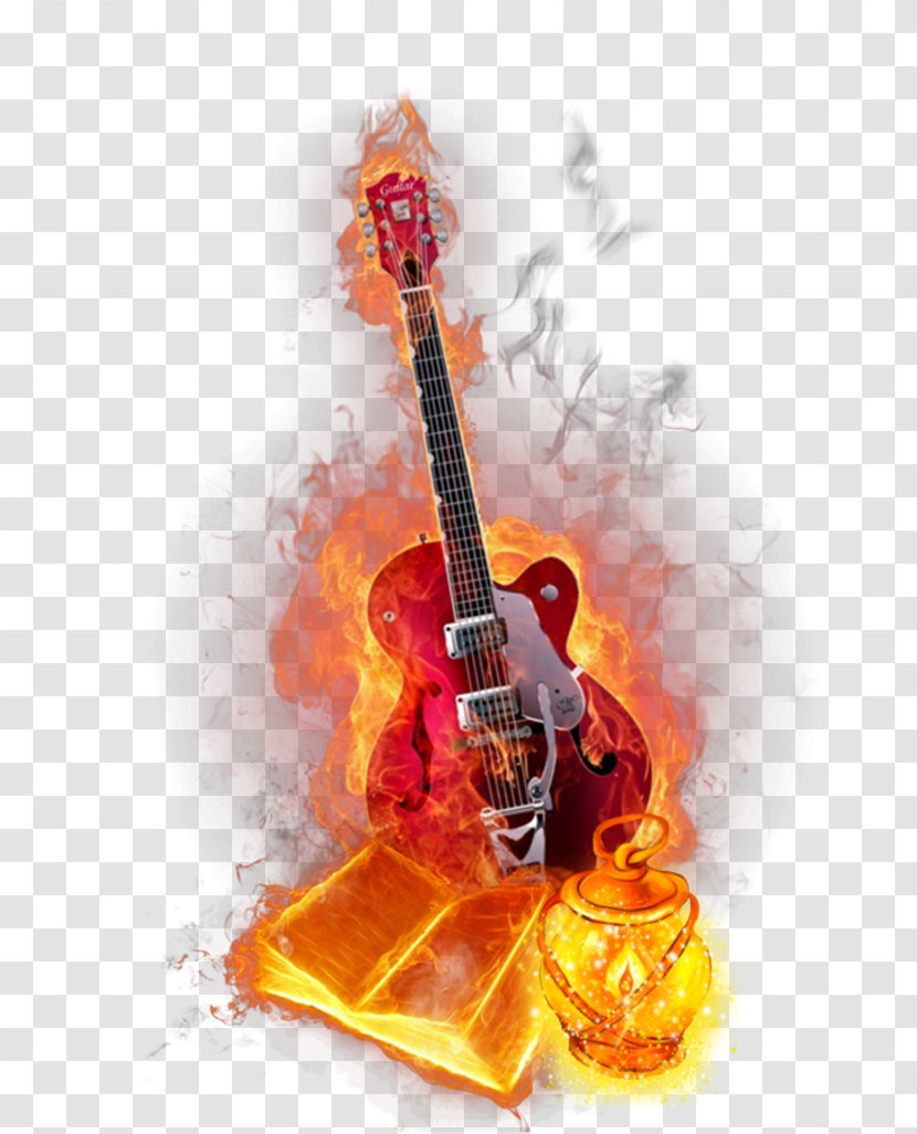 Guitar Orange Red Flame - Musical Instrument Transparent PNG