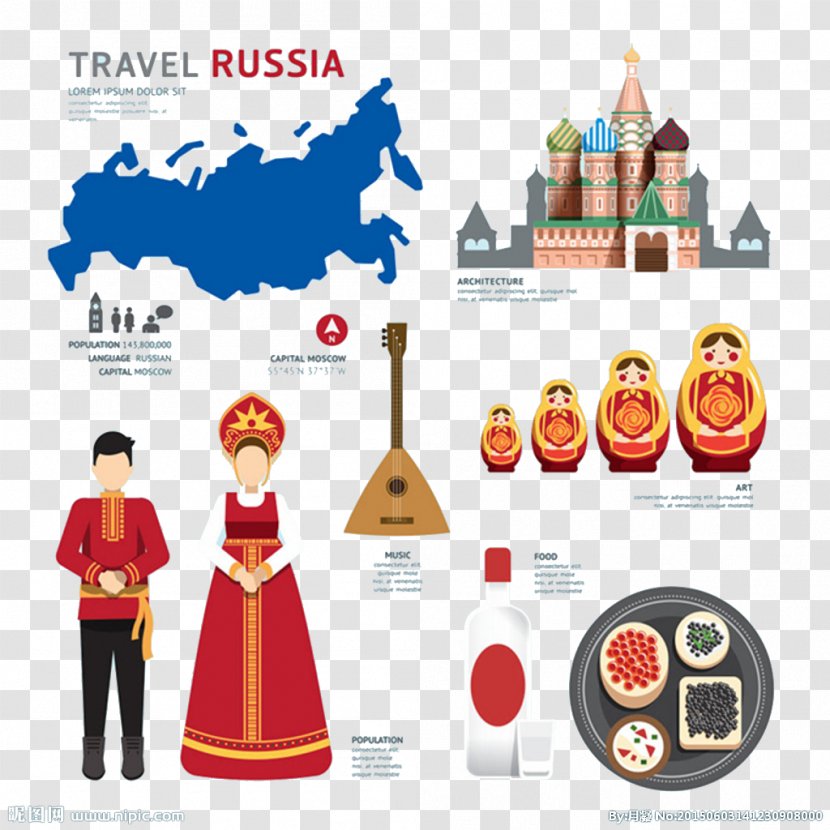 Russia Map Illustration - Flat Landmarks Transparent PNG