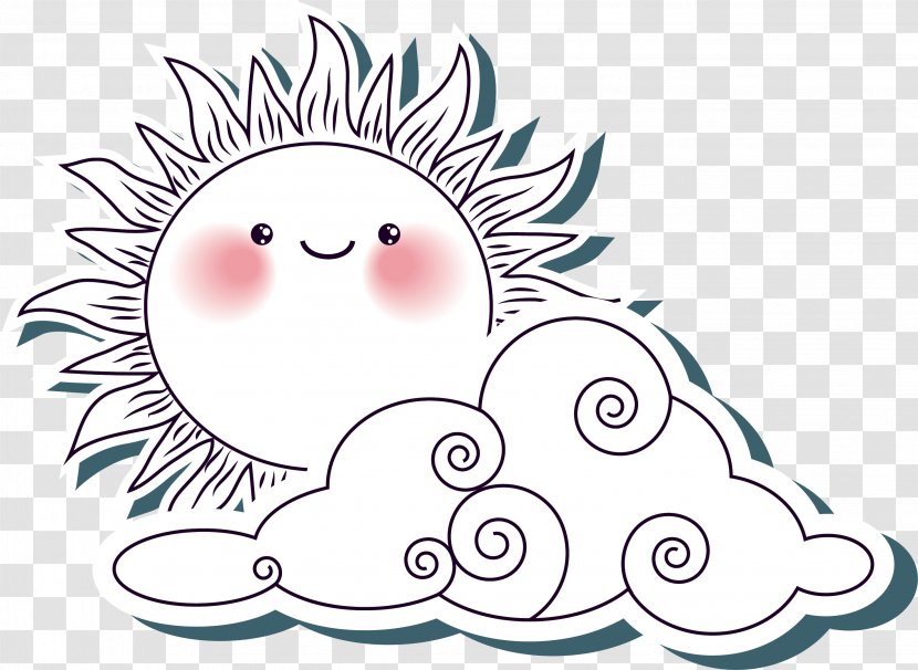 Cloud Drawing Illustration - Watercolor - Hand Painted Sun Clouds Lines Transparent PNG