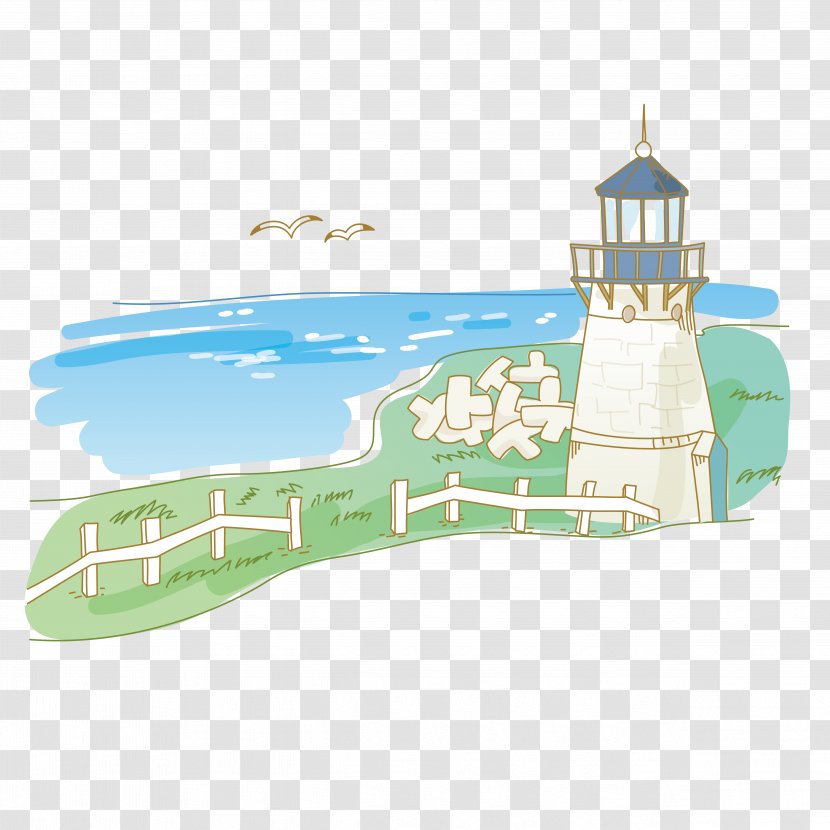 Cartoon The Sea Illustration - Tower - Small Fresh Hand Drawn Island Tour Vector Transparent PNG