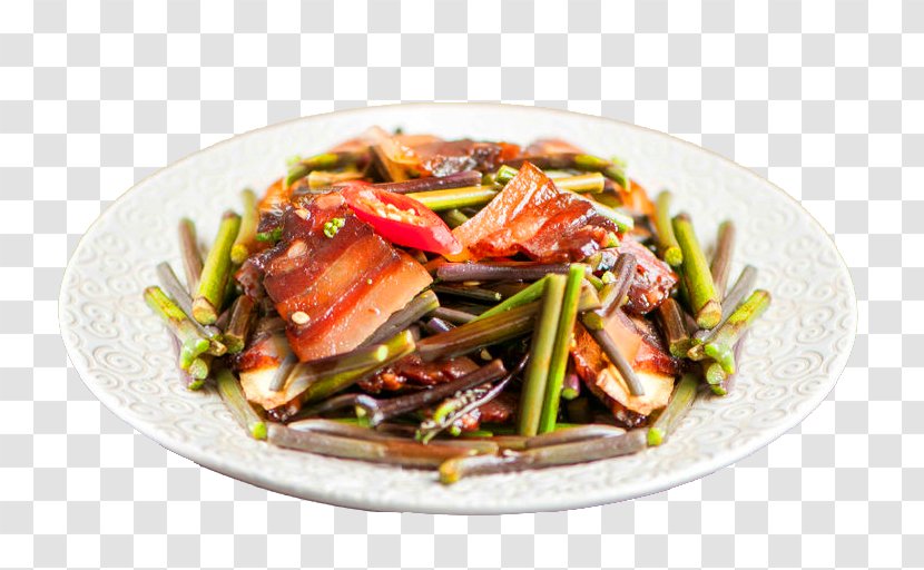 Chinese Cuisine Sausage Hunan Vegetable Bracken - Seafood - Delicious Fried Bacon Transparent PNG