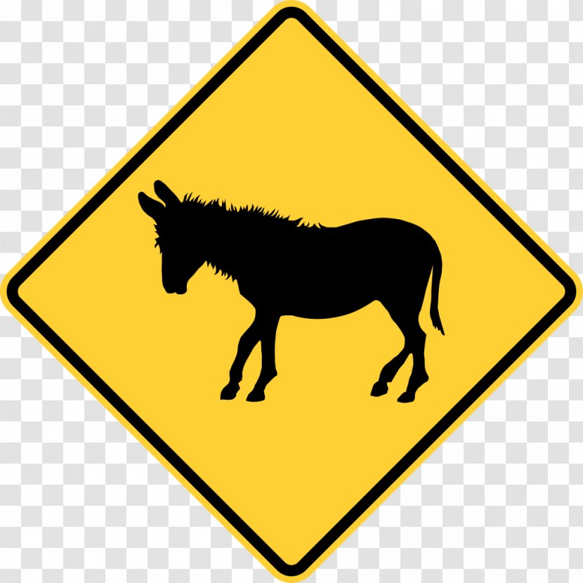 Warning Sign Road Traffic Safety - Black And White - Donkey Transparent PNG