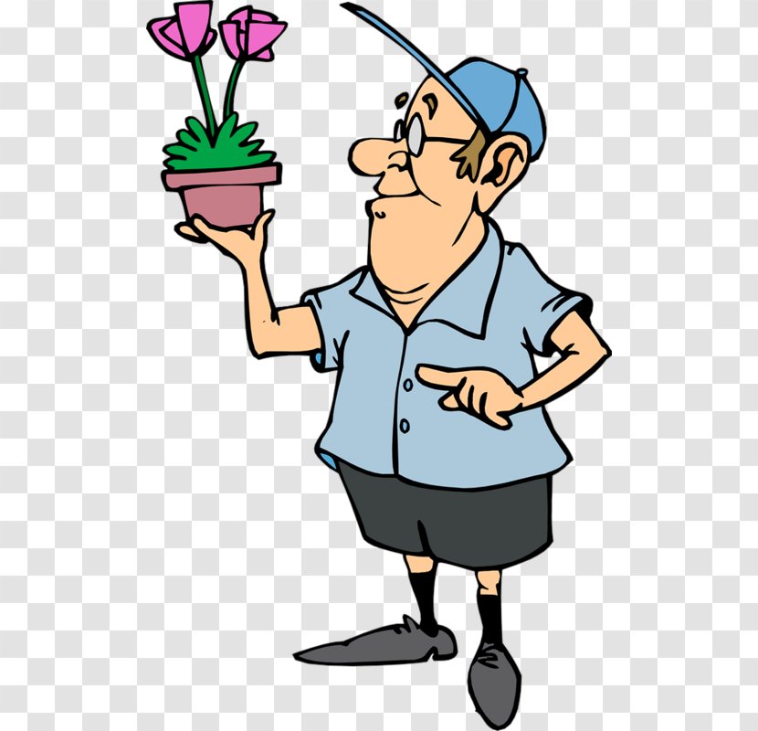 Gardening Clip Art - Photography - Cartoon Man Holding A Flower Pot Transparent PNG