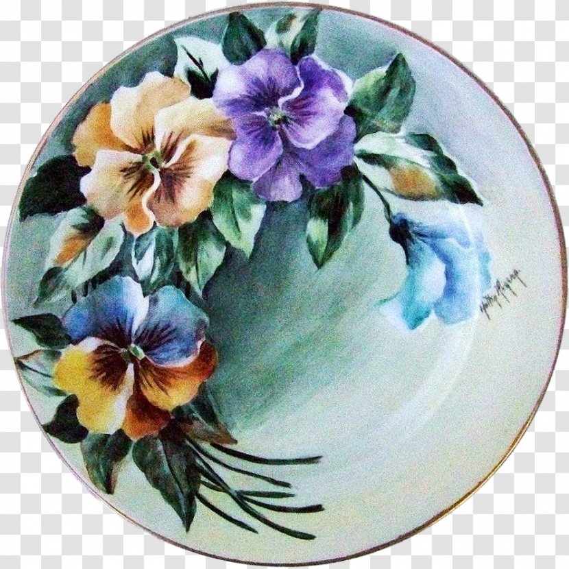 Pansy Violet Floral Design Porcelain - Platter Transparent PNG