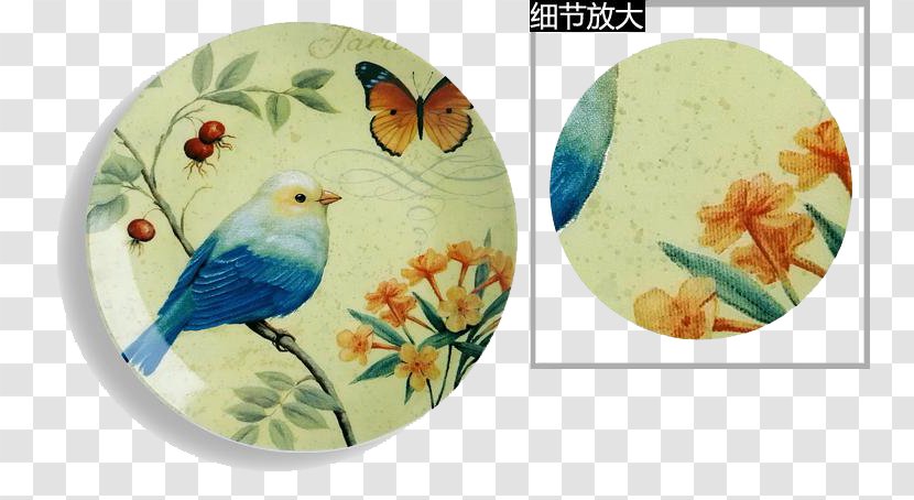 Bird Paper Plate Picture Frame Decoupage - Postcard - Vintage Blue Tray Transparent PNG