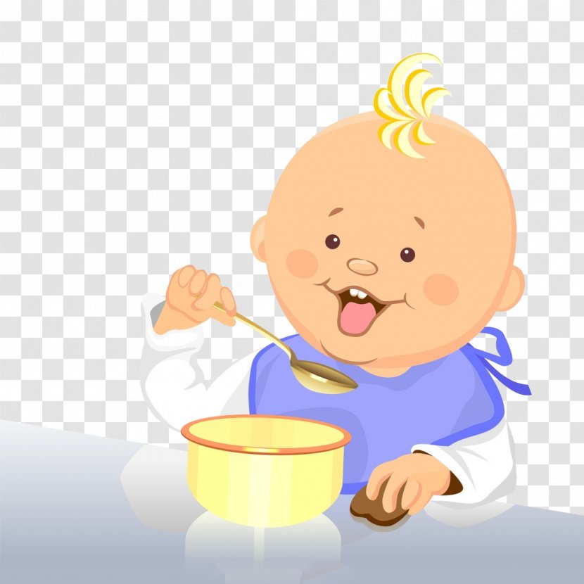 Eating Infant Cartoon Clip Art - Holding A Spoon To Eat Baby Transparent PNG