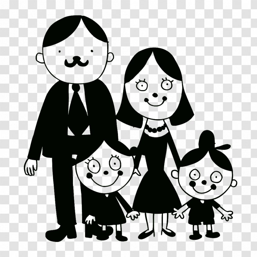 Family Drawing Illustration - Fictional Character - Black And White Cartoon Of Four Transparent PNG