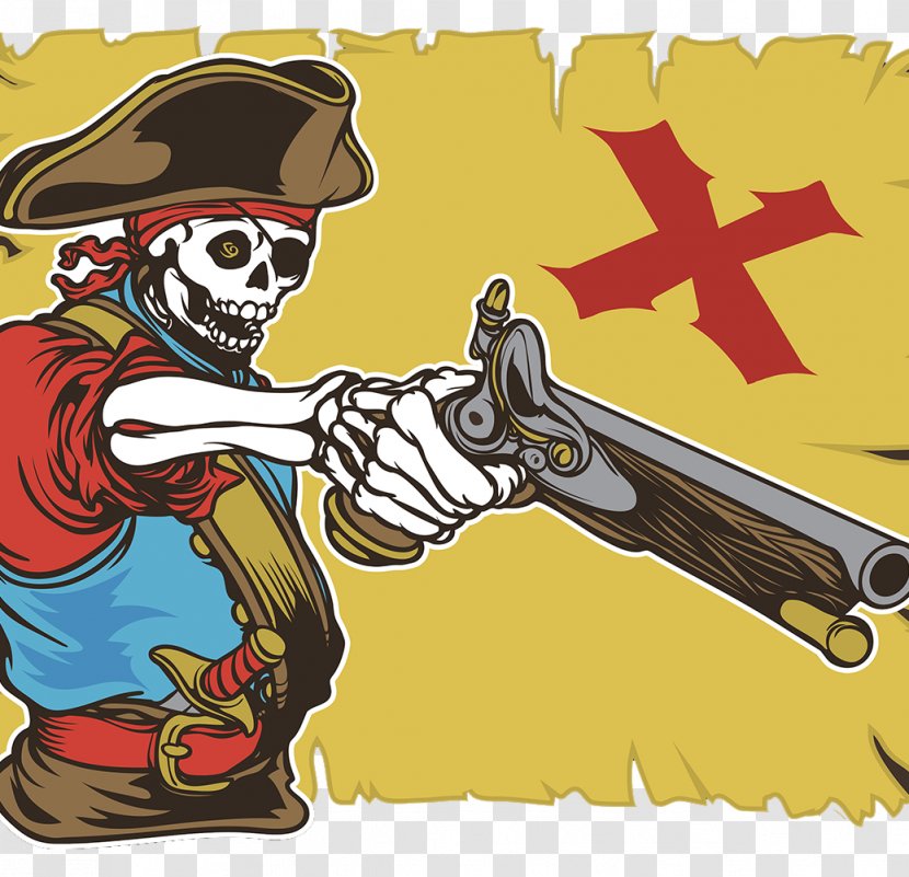 Piracy Treasure Map Clip Art - Fiction - Skeleton Skull Pirate Transparent PNG