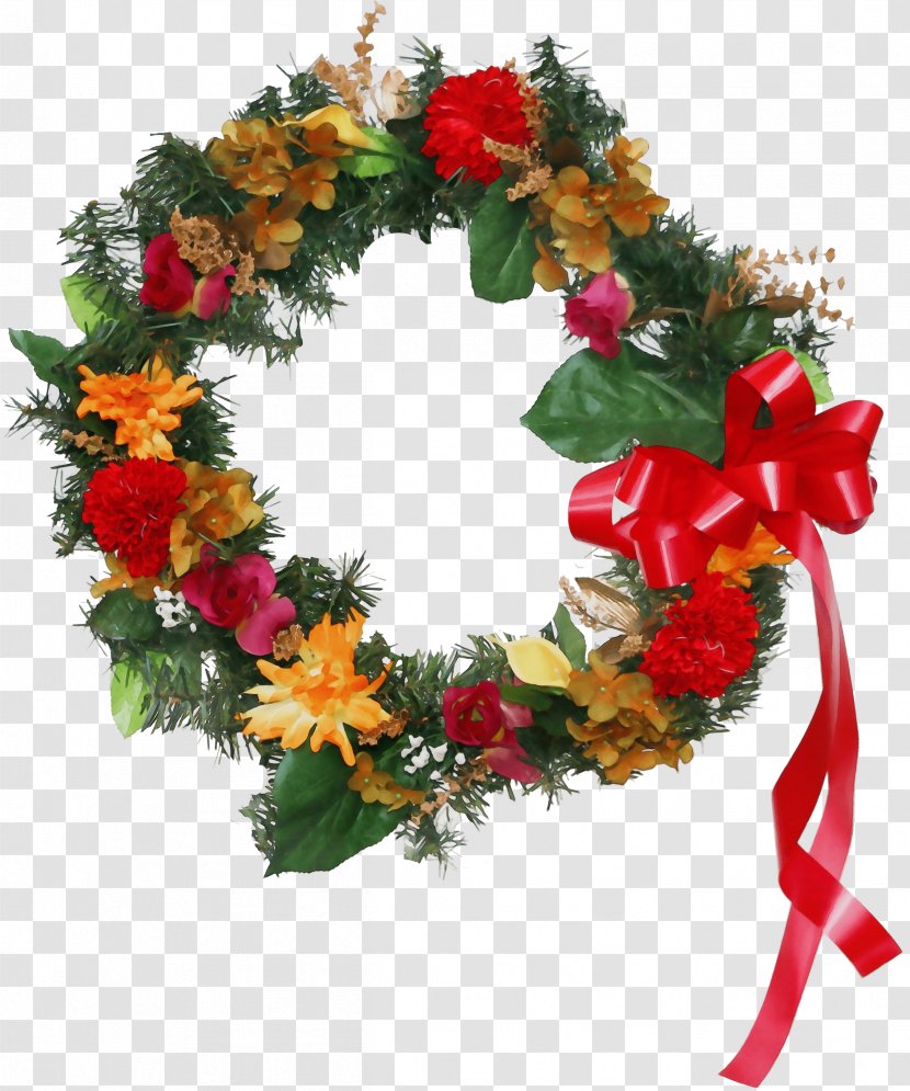 Watercolor Christmas Wreath - Cut Flowers - Anthurium Holly Transparent PNG