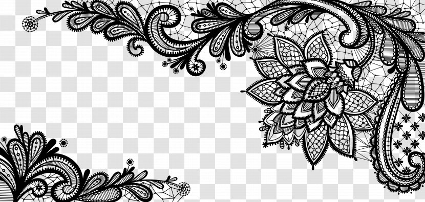 Lace Royalty-free Clip Art - Royaltyfree - Black French Floral Border Picture Transparent PNG