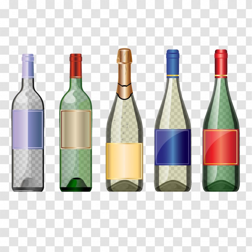 White Wine Bottle Glass - Liqueur - Vector Transparent PNG