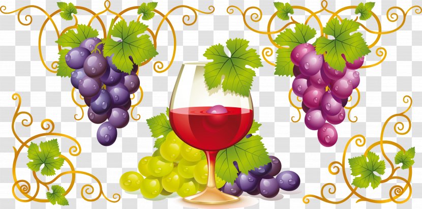 Red Wine Common Grape Vine White Clip Art - Food - Grapes Transparent PNG