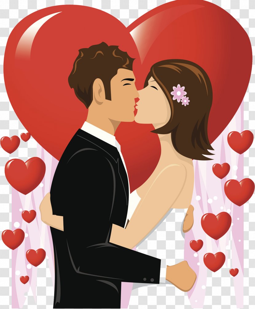 Wedding Invitation Man Kiss Illustration - Silhouette - Sweet Newly Married Couple Transparent PNG