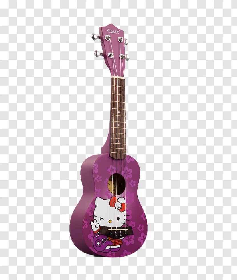 Hello Kitty Stratocaster Acoustic Guitar Ukulele - Heart - Purple Transparent PNG