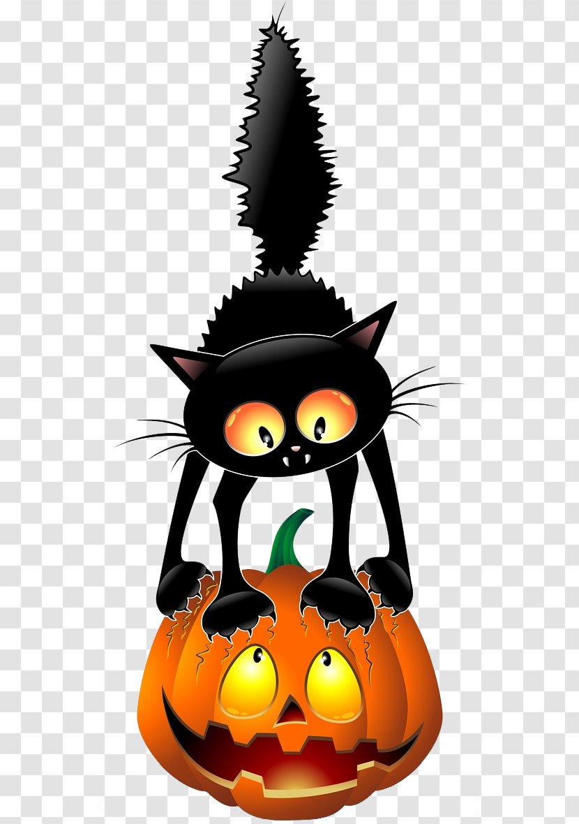 Black Cat Halloween Clip Art - Pumpkin Transparent PNG