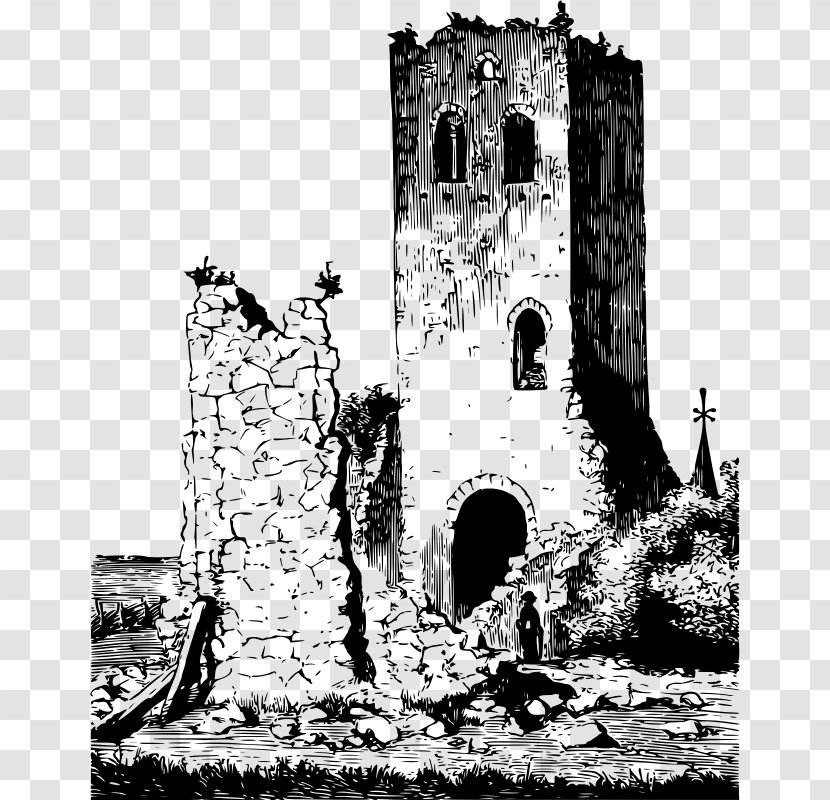 Tower Black And White Clip Art - Place Of Worship - Ruined Transparent PNG