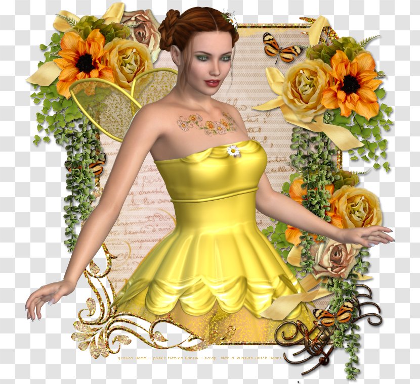 Yellow Flower Costume Design Green Gown - Silk Plants Direct Transparent PNG