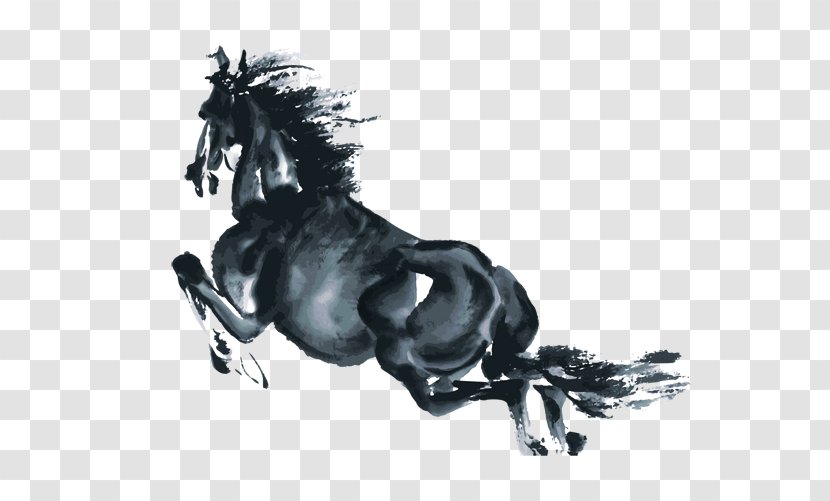 Horse Ink Wash Painting Chinoiserie Watercolor - Poster Transparent PNG