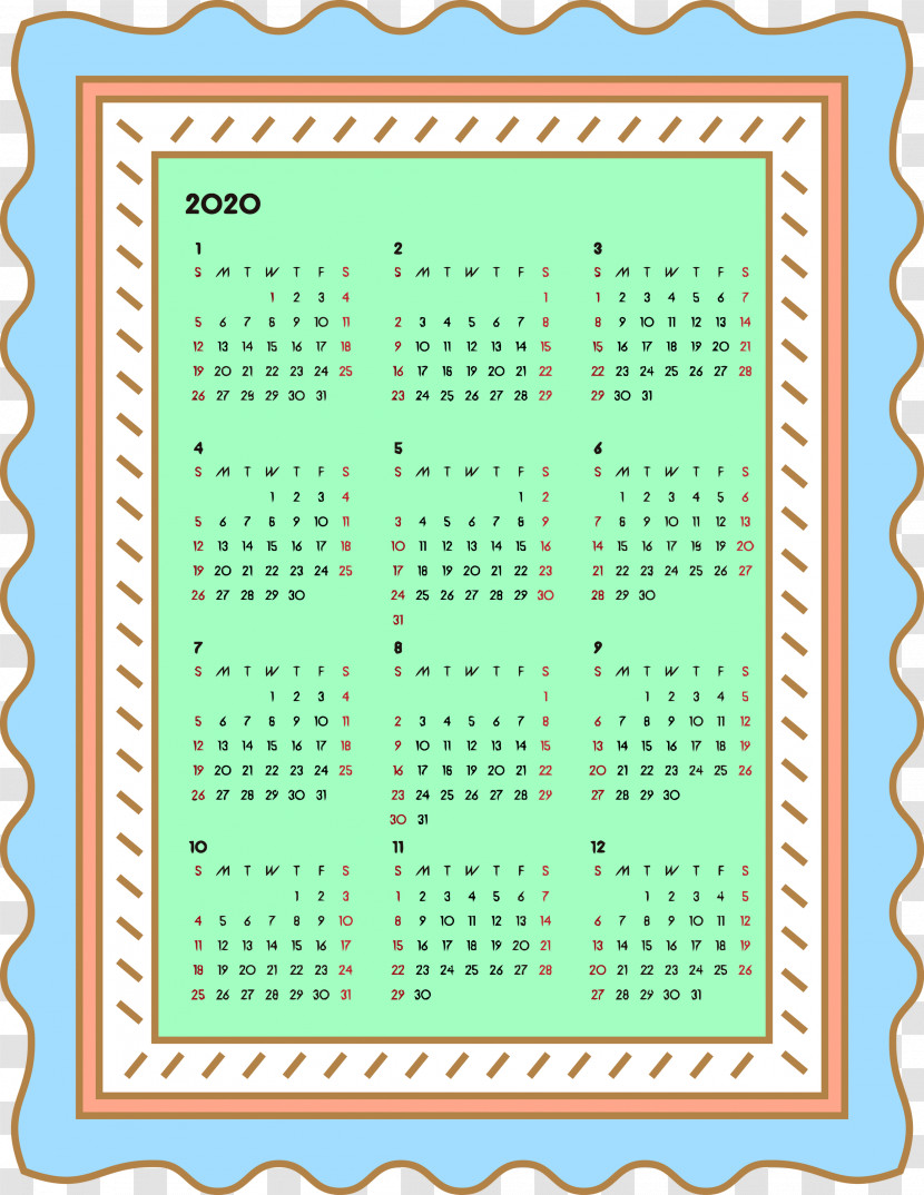 2020 Yearly Calendar Printable 2020 Yearly Calendar Year 2020 Calendar Transparent PNG
