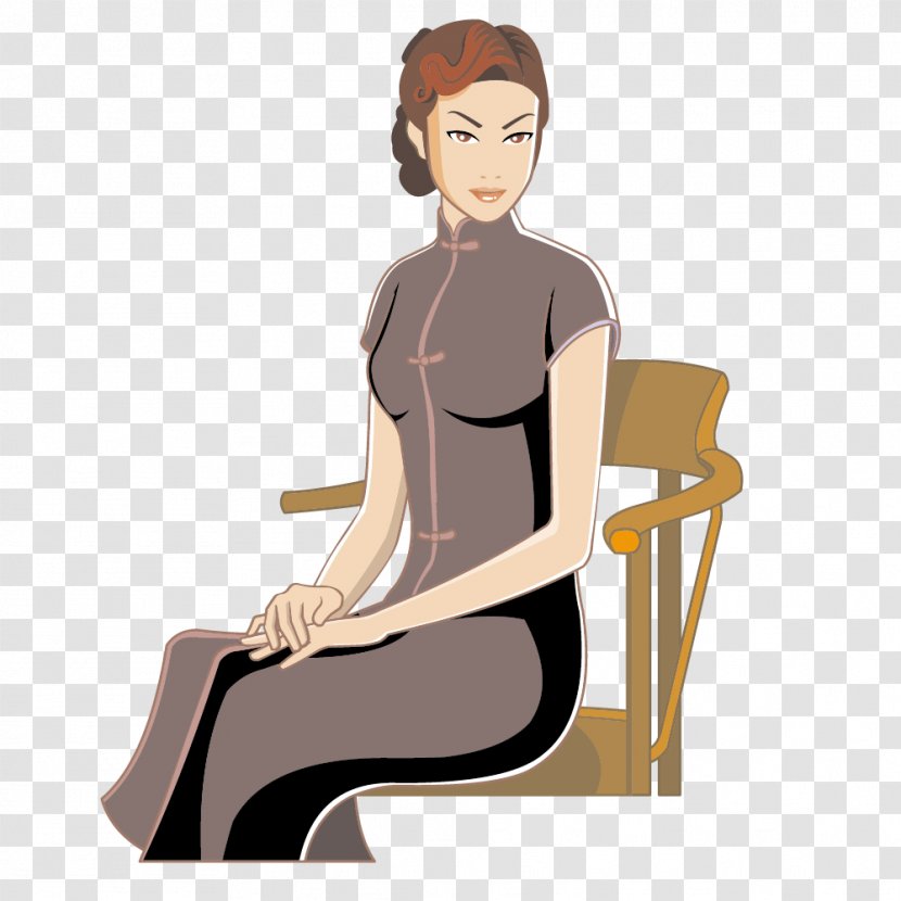 Download Poster Illustration - Flower - Women Dress Sitting On A Chair Transparent PNG
