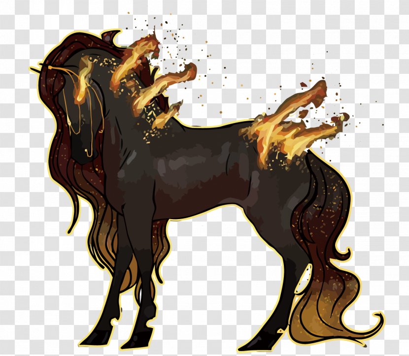 Horse Flame Fire - Watercolor - Vector Transparent PNG