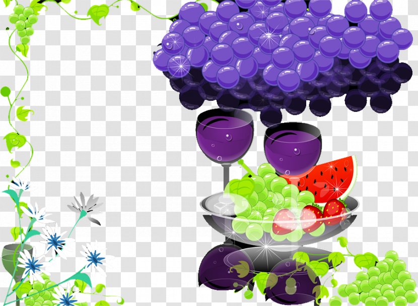 Grape Fruit Food - Floral Design Transparent PNG
