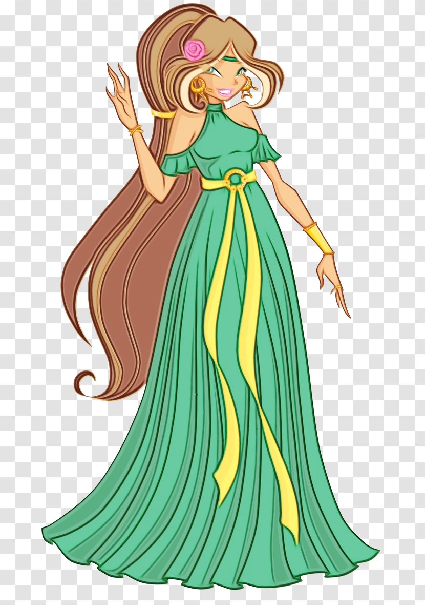 Gown Woman Fairy Dress Costume - Green - Style Long Hair Transparent PNG