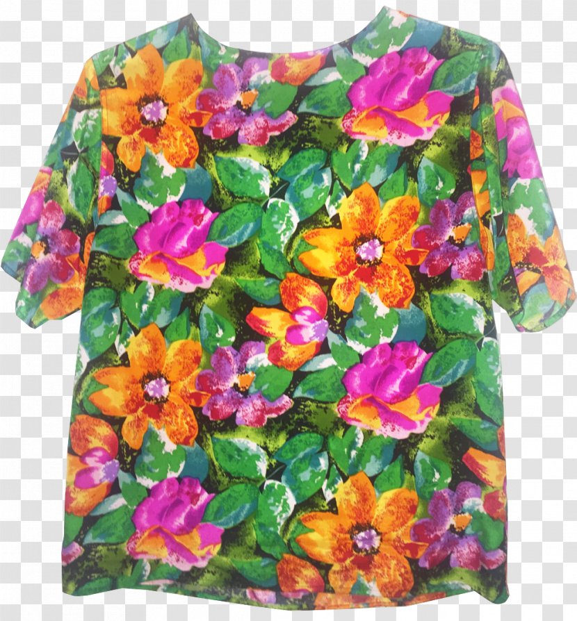 Flower Orange Top Blouse Floral Design - Purple - Green Transparent PNG