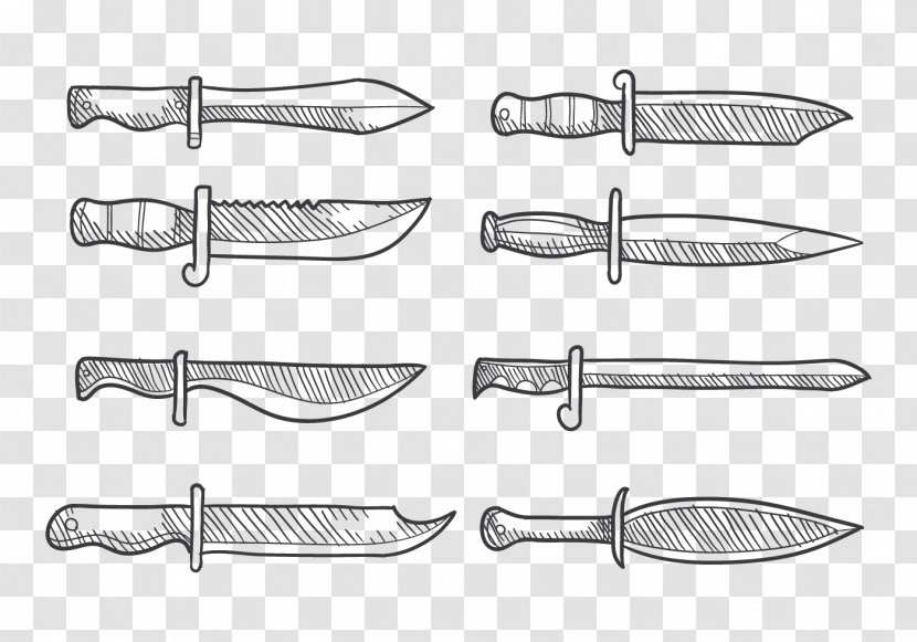 Knife Weapon Drawing Tool Hunting & Survival Knives - Kitchen Utensil - Hand Drawn Vector Transparent PNG