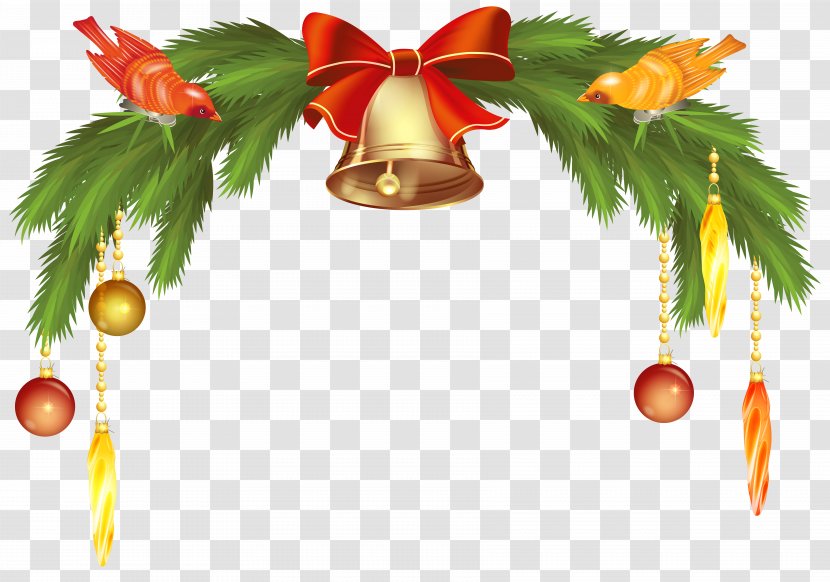 Jingle Bell Clip Art - Christmas Bells With Pine Branch Image Transparent PNG