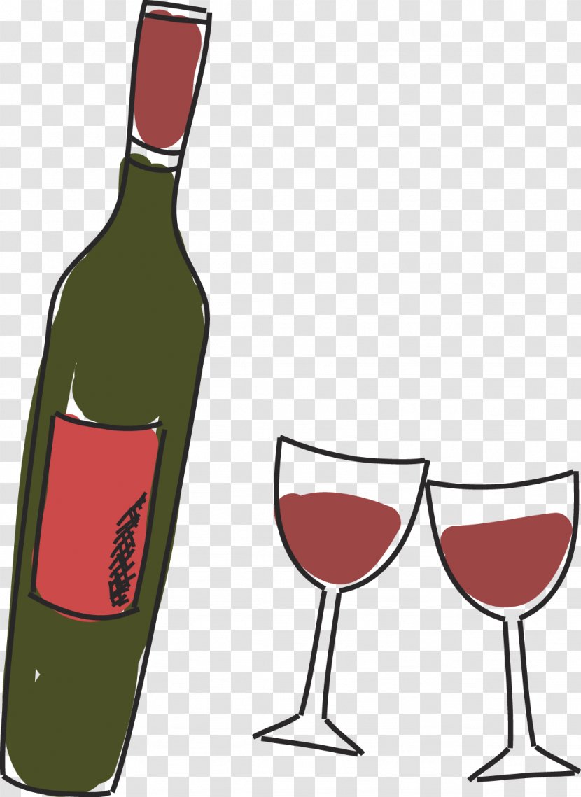 Red Wine White Glass Bottle - Hand-painted Bottles And Glasses Transparent PNG