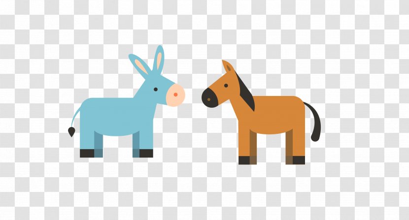 Flat Design Download - Horse Like Mammal - Vector Blue Yellow Cartoon Animal Donkey Transparent PNG
