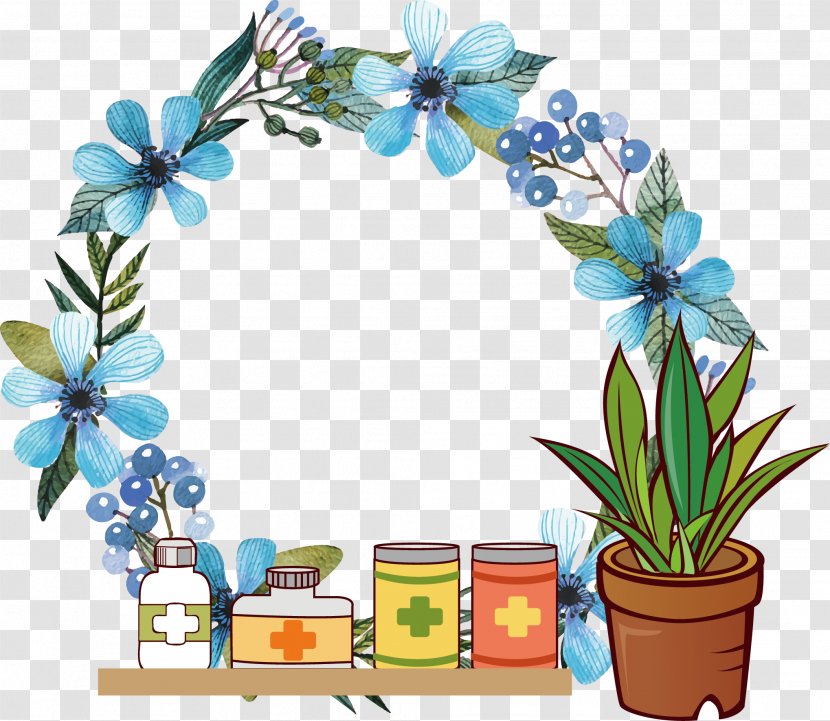 Watercolour Flowers Wreath Blue Clip Art - Crown - Bottle Of Nurse Fancy Ring Transparent PNG