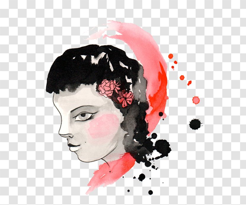 Design Nose Watercolor Painting Portrait - Jaw - Black Hair Paint Transparent PNG