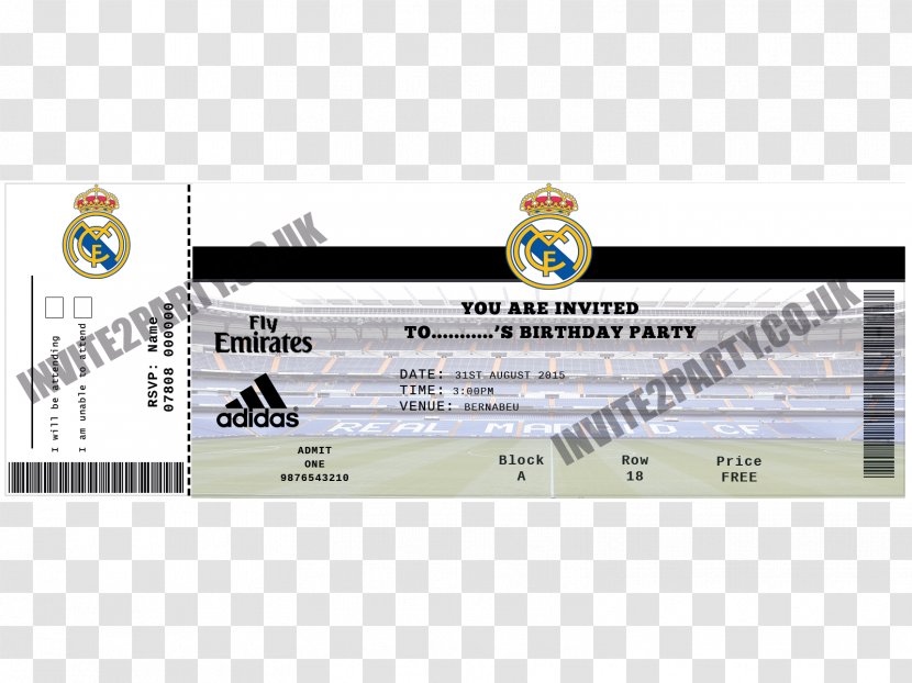 Madridista Card Brand Font - Birthday Invitation Transparent PNG