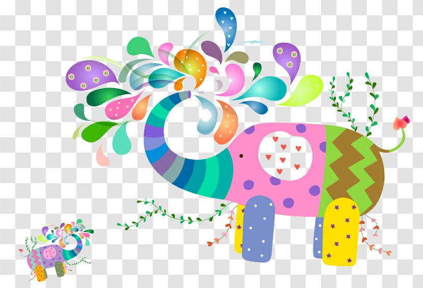 Elephant Cartoon Pattern - Colored And Baby Transparent PNG
