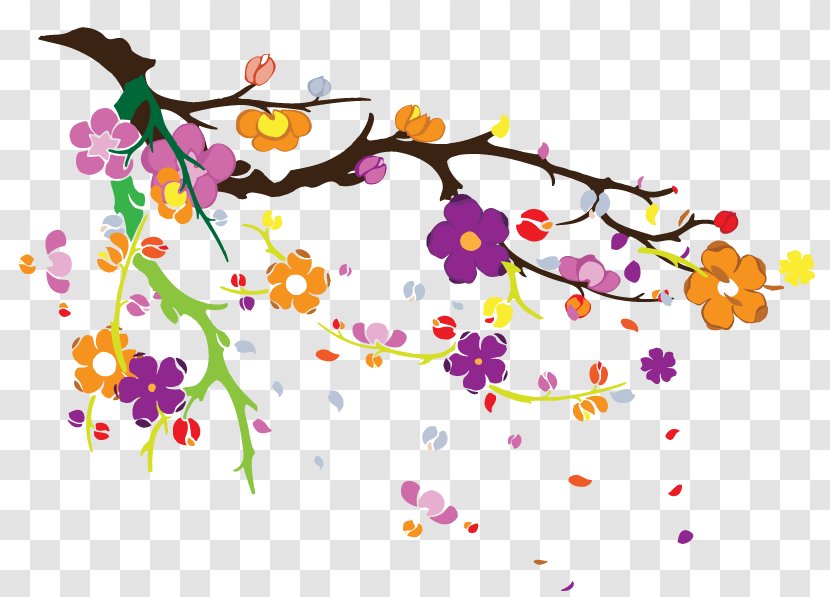 Lion Dance Chinese New Year Floral Design - Vector Flowers Branch Transparent PNG