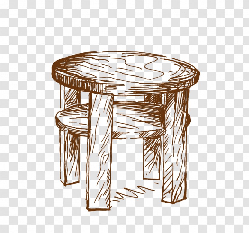 Round Table Drawing Furniture - Hand-painted Wood Stools Transparent PNG