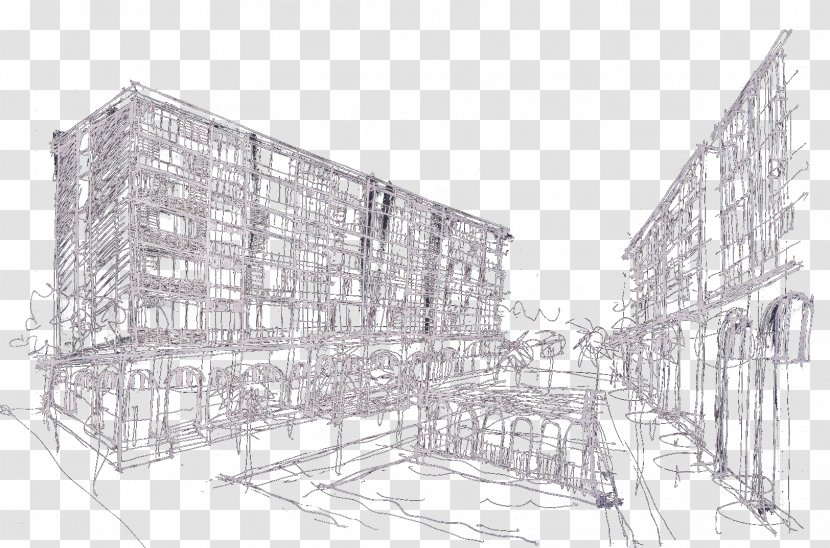 Facade Steel Urban Design Scaffolding Sketch - Drawing Transparent PNG