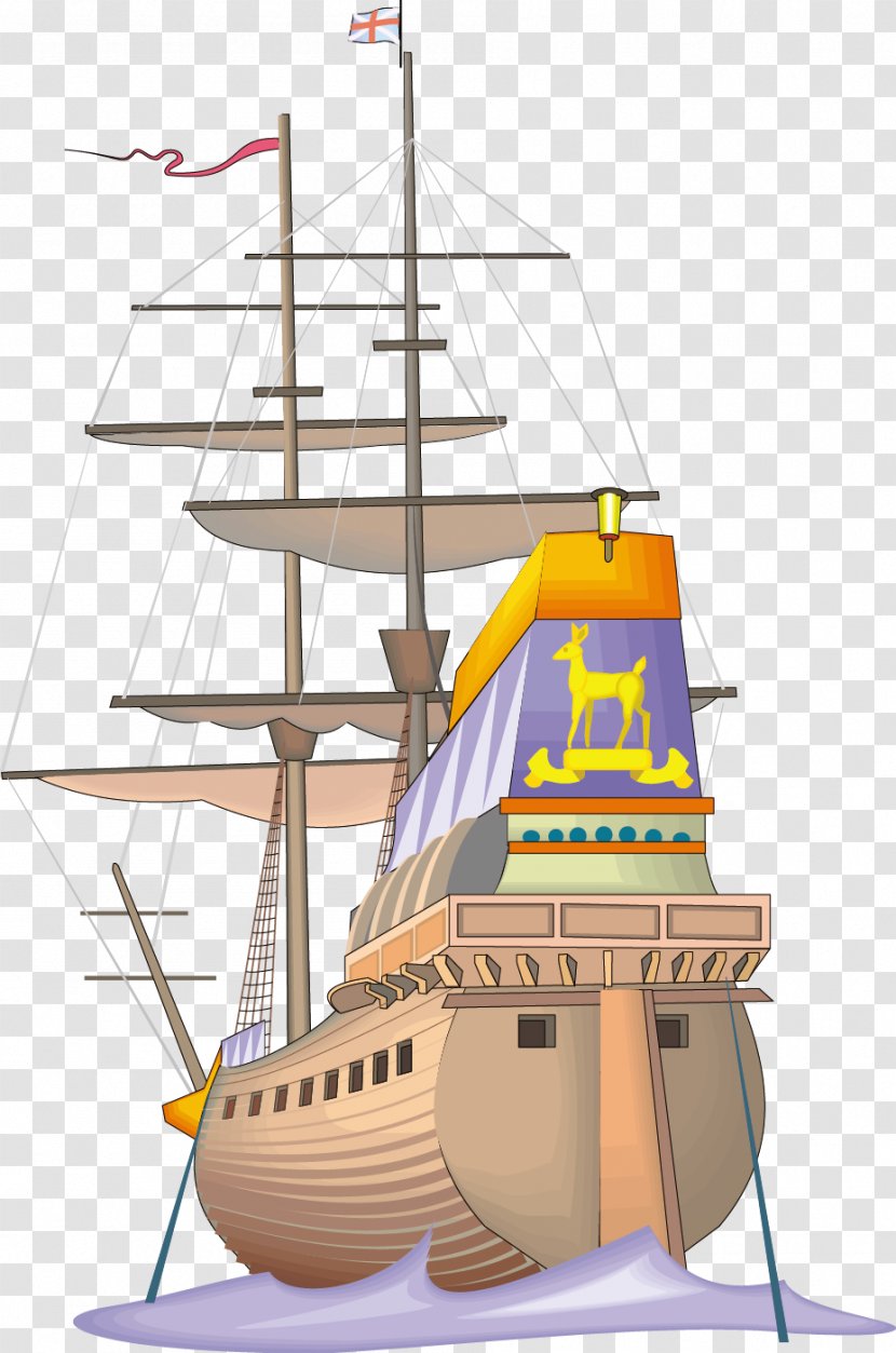 Brigantine Caravel Sailing Ship - Flagship - Vector Old Transparent PNG