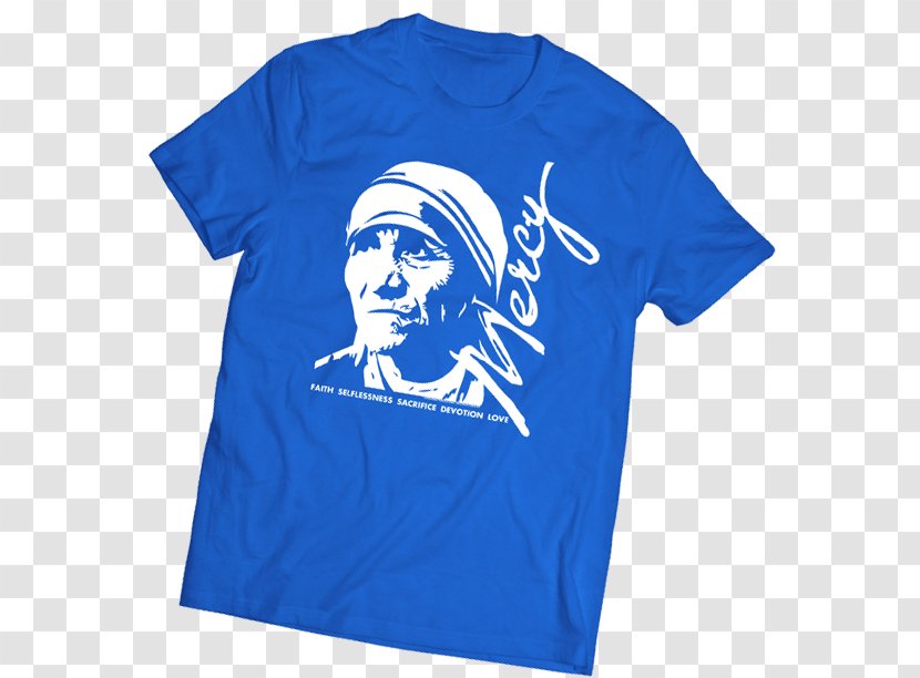 Blessed Mother Teresa Printed T-shirt - Electric Blue - Promotions Celebrate Transparent PNG