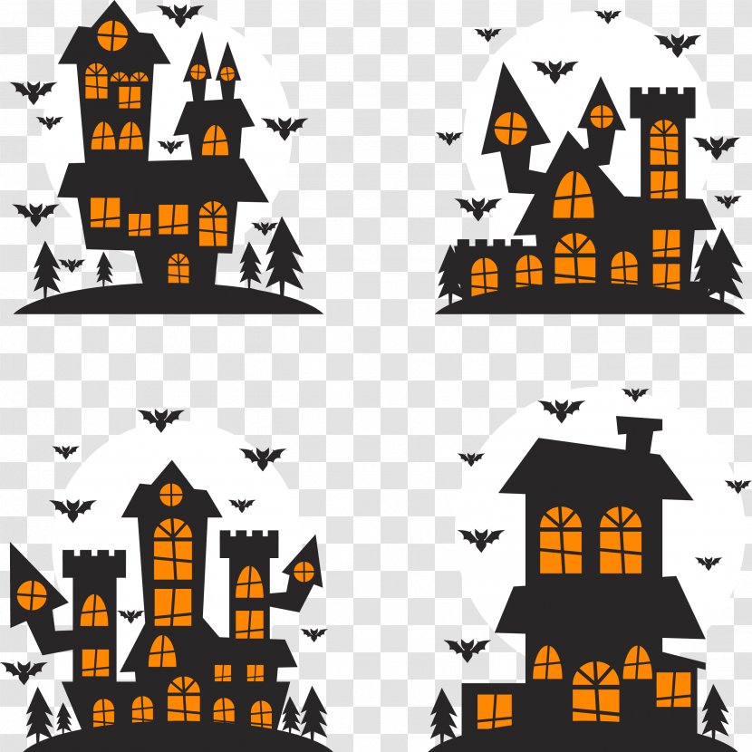 Halloween Silhouette Illustration - Text - Castle Design Vector Transparent PNG