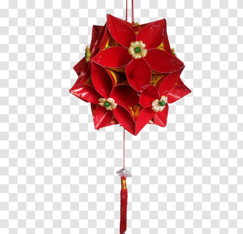 Christmas Decoration Artificial Flower Poinsettia Ornament - Plant - Ribbon Lantern Transparent PNG