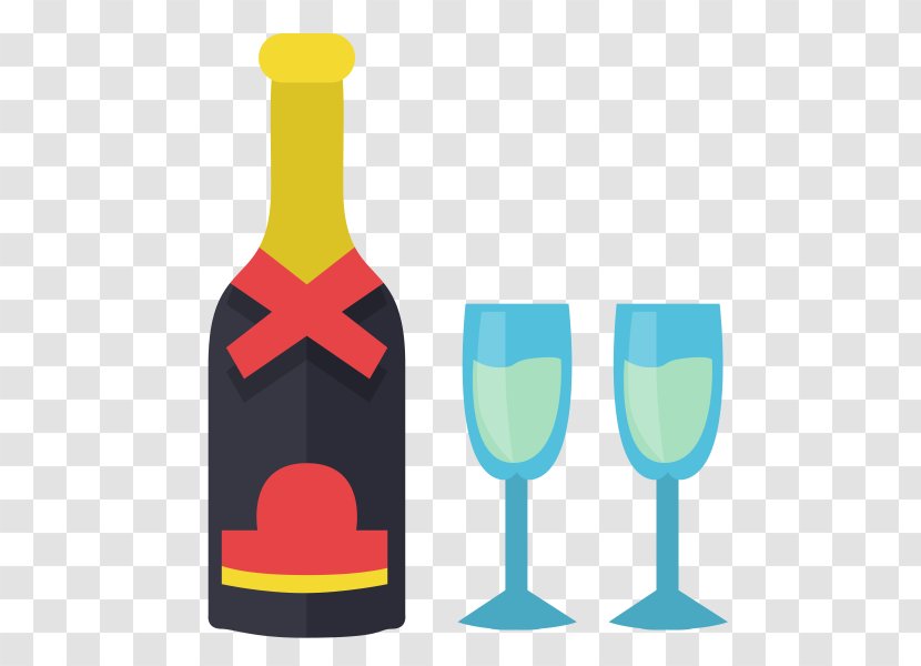 Wine Glass Alcoholic Beverage Bottle - And Two Glasses Transparent PNG