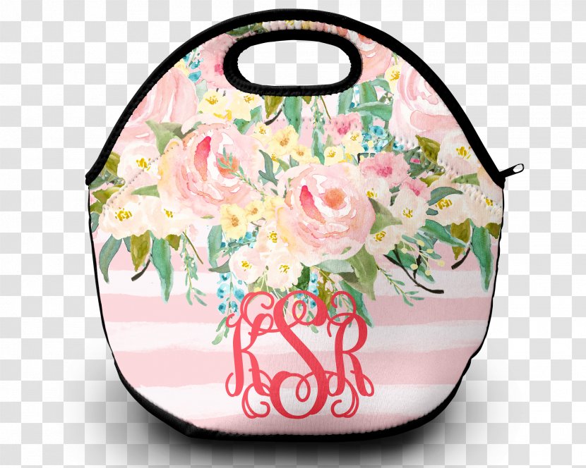 Lunchbox Monogram Tote Bag Towel - Pastel Flowers Transparent PNG